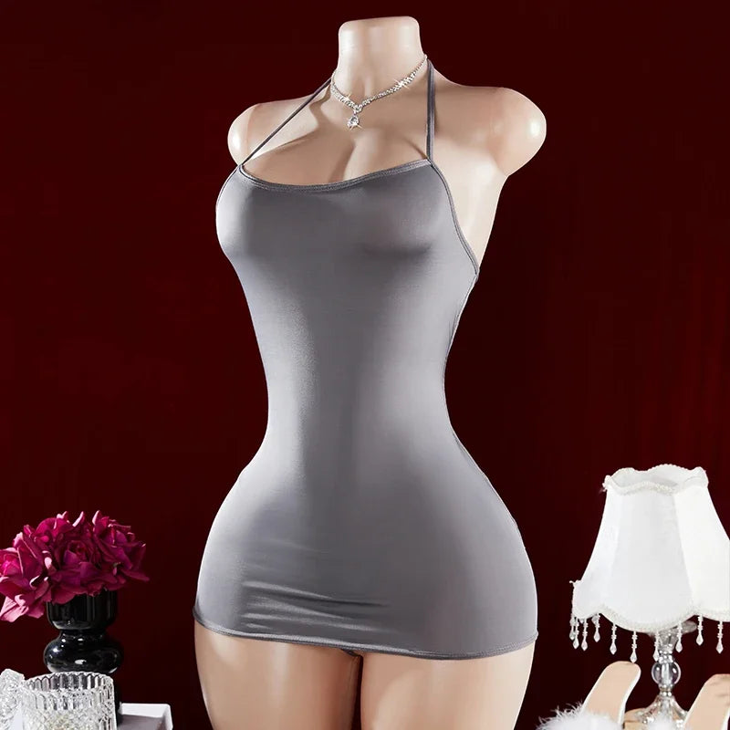 Hot Sexy Nightgowns For Women Erotic Nightie Dress Black Transparent Nightdress Sexy Lingerie Halter Neck Backless Pajamas Set