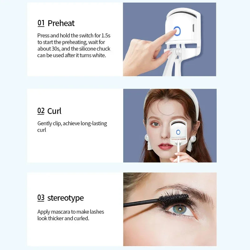 Electric Heated Eyelash Curler USB Rechargeable, Long-Lasting Curl for Natural-Looking Lashes, for Daily Makeup Professional Use