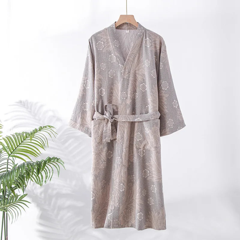 New Bathrobe Women's Shower 100% Cotton Gauze Nightgown Kimono Pajamas Robe Cardigan Print Sleepwear Loungewear Home Clothes