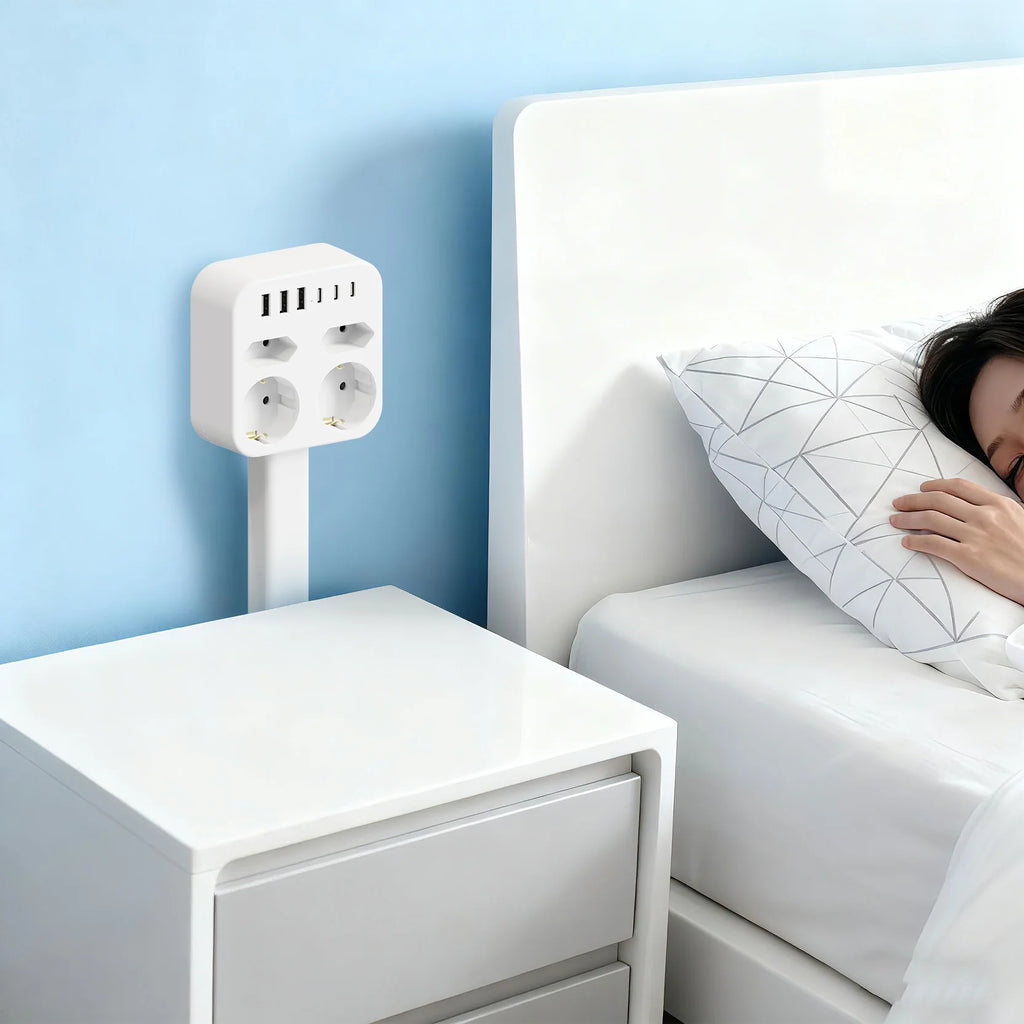 New Rotates 180° Electrical Outlet Extender Adjustable Length White Power Outlets Extender Power Socket Expander For Nightstand
