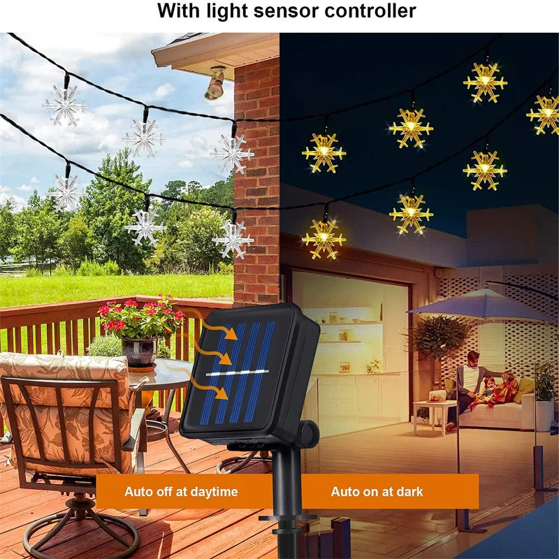 Christmas Solar String Light 8 Modes Solar Powered Snowflake Outdoor Waterproof Fairy String Lights For Home Xmas Tree Garden