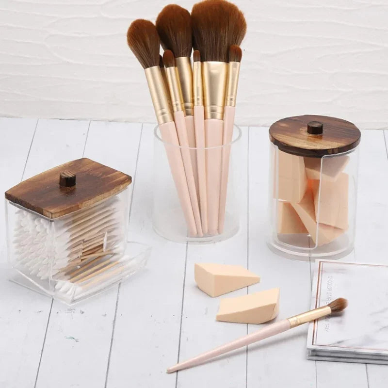 Bathroom Organizer Accessories Set Holder Storage with Clear Plastic Lids, Cotton Ball/Swabs Dispenser, Organizer Jar