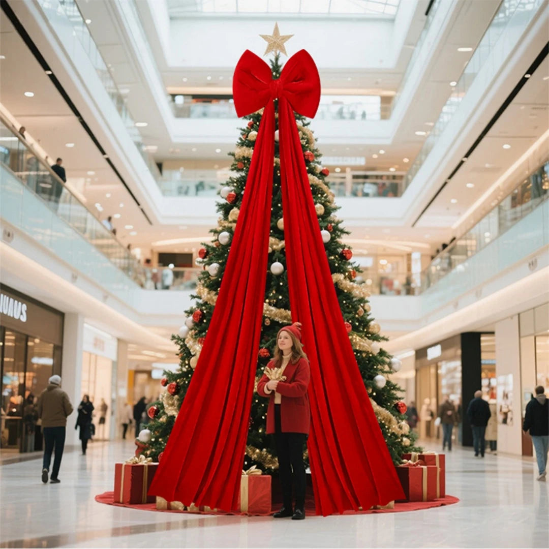 👉 Luxuriöse XL Samtschleife für den Weihnachtsbaum – Rubinrot