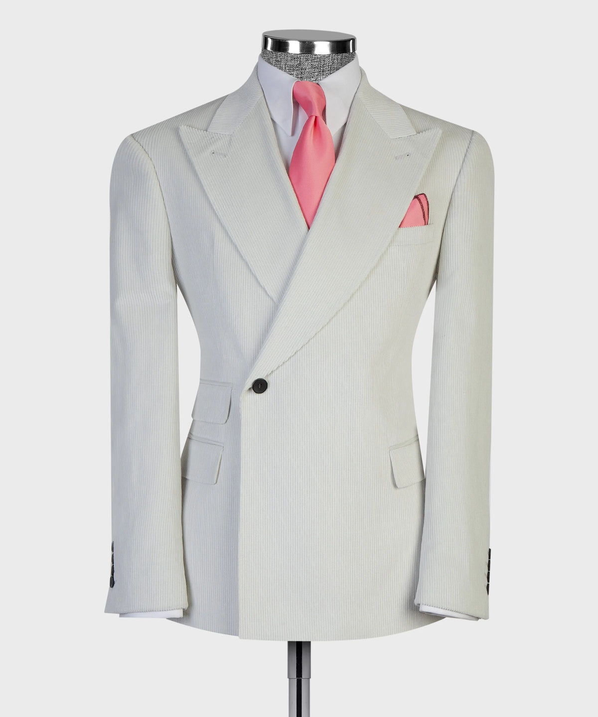 Men 2 Piece Suit Off White Pinstripe Peak Lapel One Button Blazer Trousers Wedding Groom Formal Business Set Business Customized