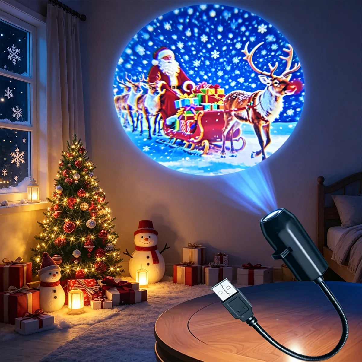 Christmas Projector Light Flexible Xmas Snow Santa Pattern Projection Lamp for Car Bedroom Party Holiday Decoration 4/6/10‑Pack