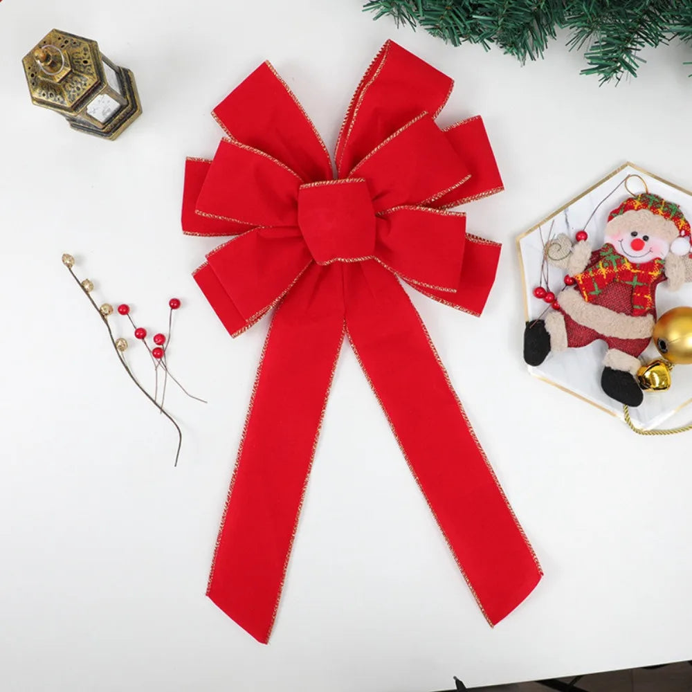 Red Christmas Bows Outdoor Decorations Large Christmas Tree Top Bow Velvet Wreath with Glitter Gold Edge Front Door Decoration