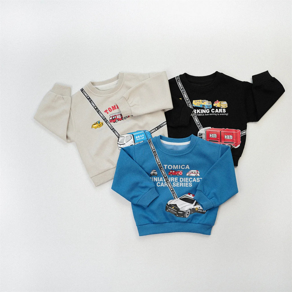 Kids Car Graphic Boy Pullover Hoodie Sweatshirt for Boys Fall Letter Print Top Japanese Cartoon Casual Outwear for
