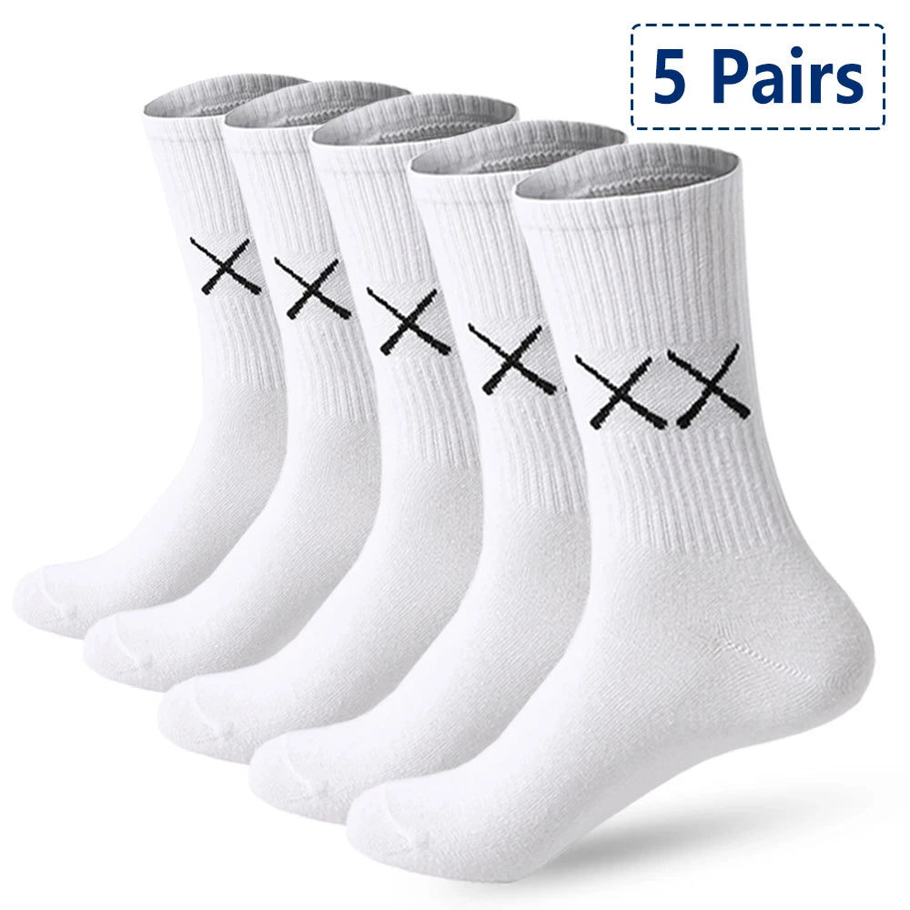5Pairs/Lot Cotton Socks Men Soft Breathable Long Socks FASHION Solid Color Deodorize White Socks Man Outdoor Sports Soccer Sock