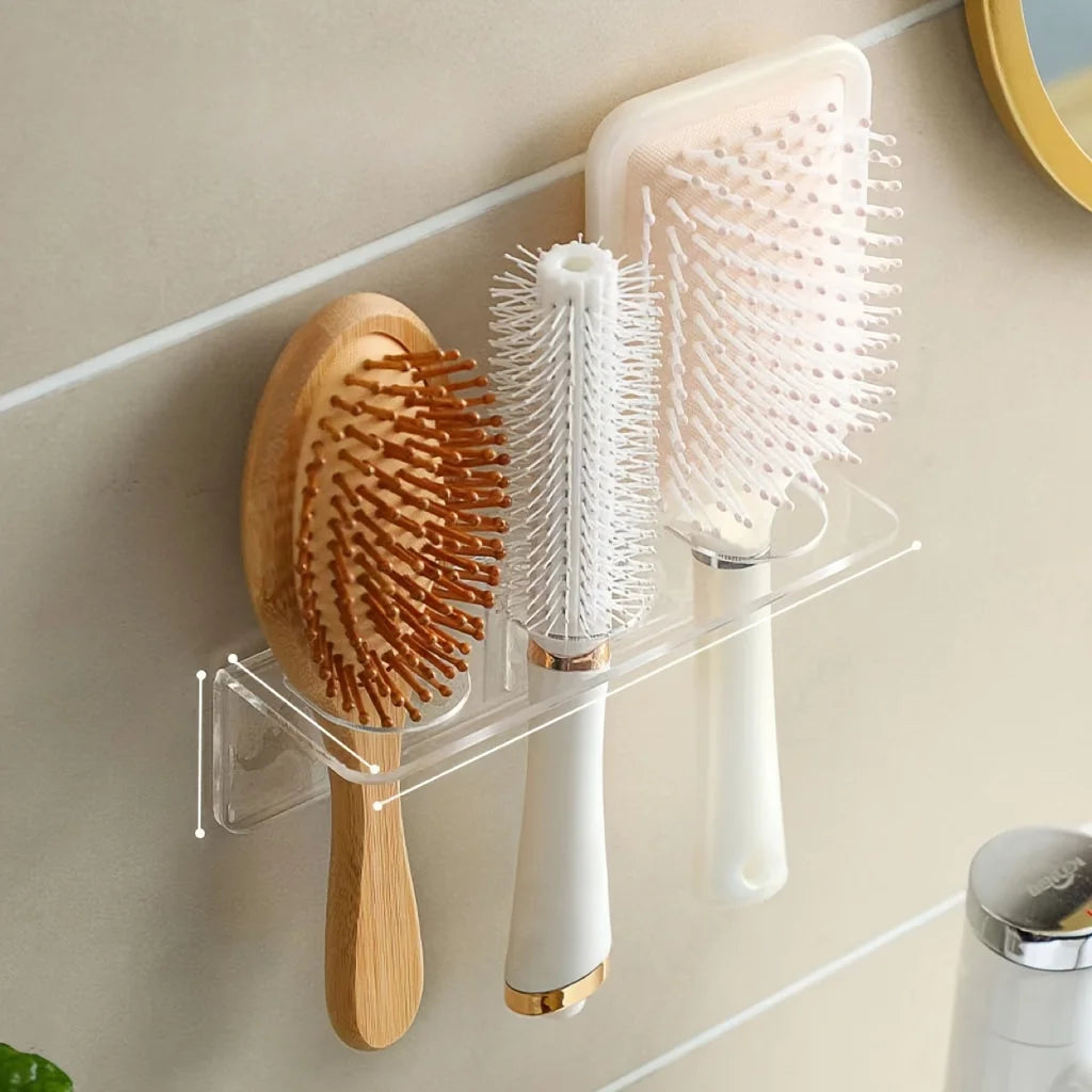 1pc Clear Acrylic Wall-Mounted Bathroom Organizer - No-Drill Storage Rack for Hair Brushes, Combs, Toiletries - Space-Saving