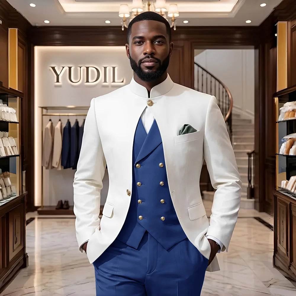 Men 3‑Piece Slim Fit Business Suit Formal Wedding Party Groom Blazer Jacket Trousers Male Suit Set