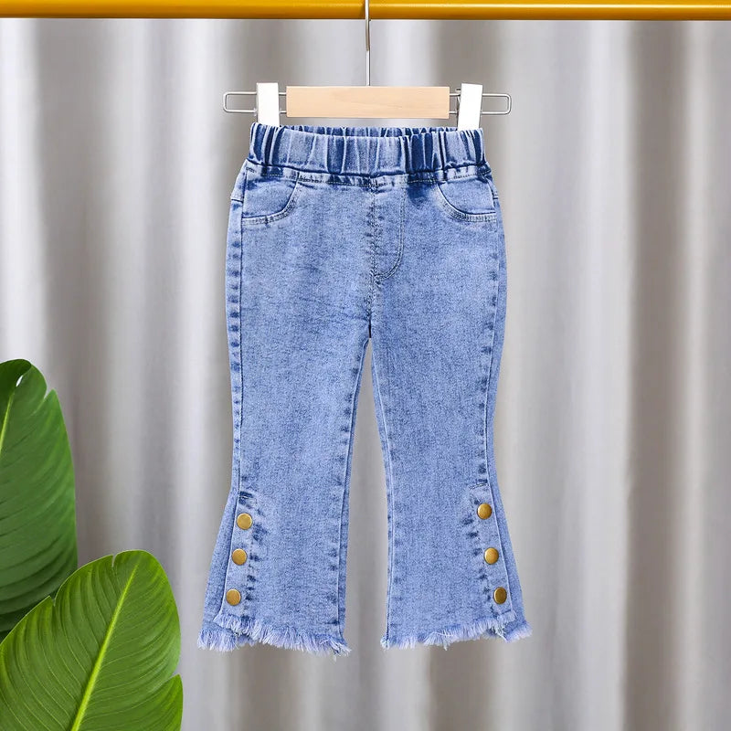 Jeans for Kids Girls Trousers Spring Autumn 2023 New Bow Bell-bottomed Stretch Princess Pants for Children Girl Denim Pants