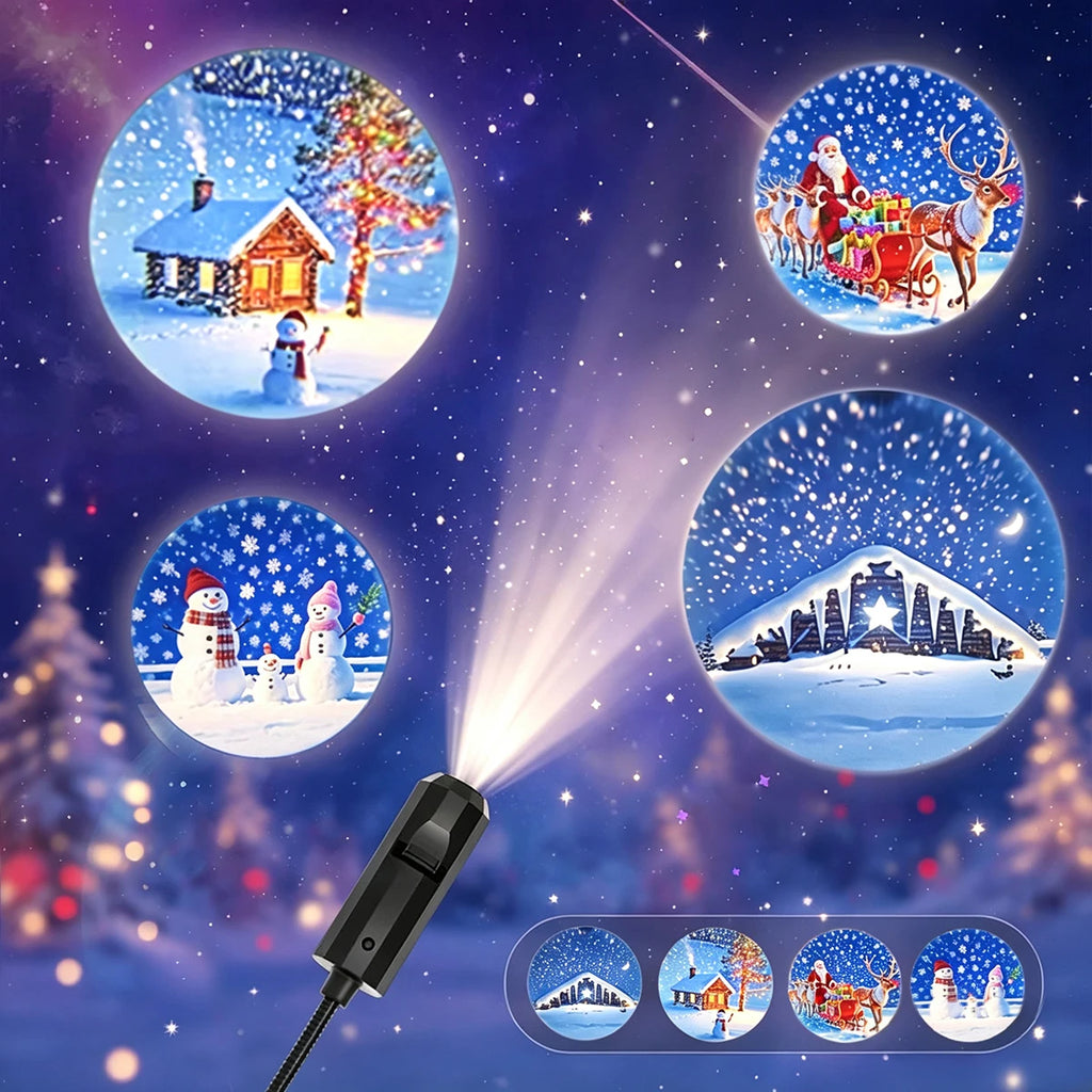 Christmas Projector Light Flexible Xmas Snow Santa Pattern Projection Lamp for Car Bedroom Party Holiday Decoration 4/6/10‑Pack
