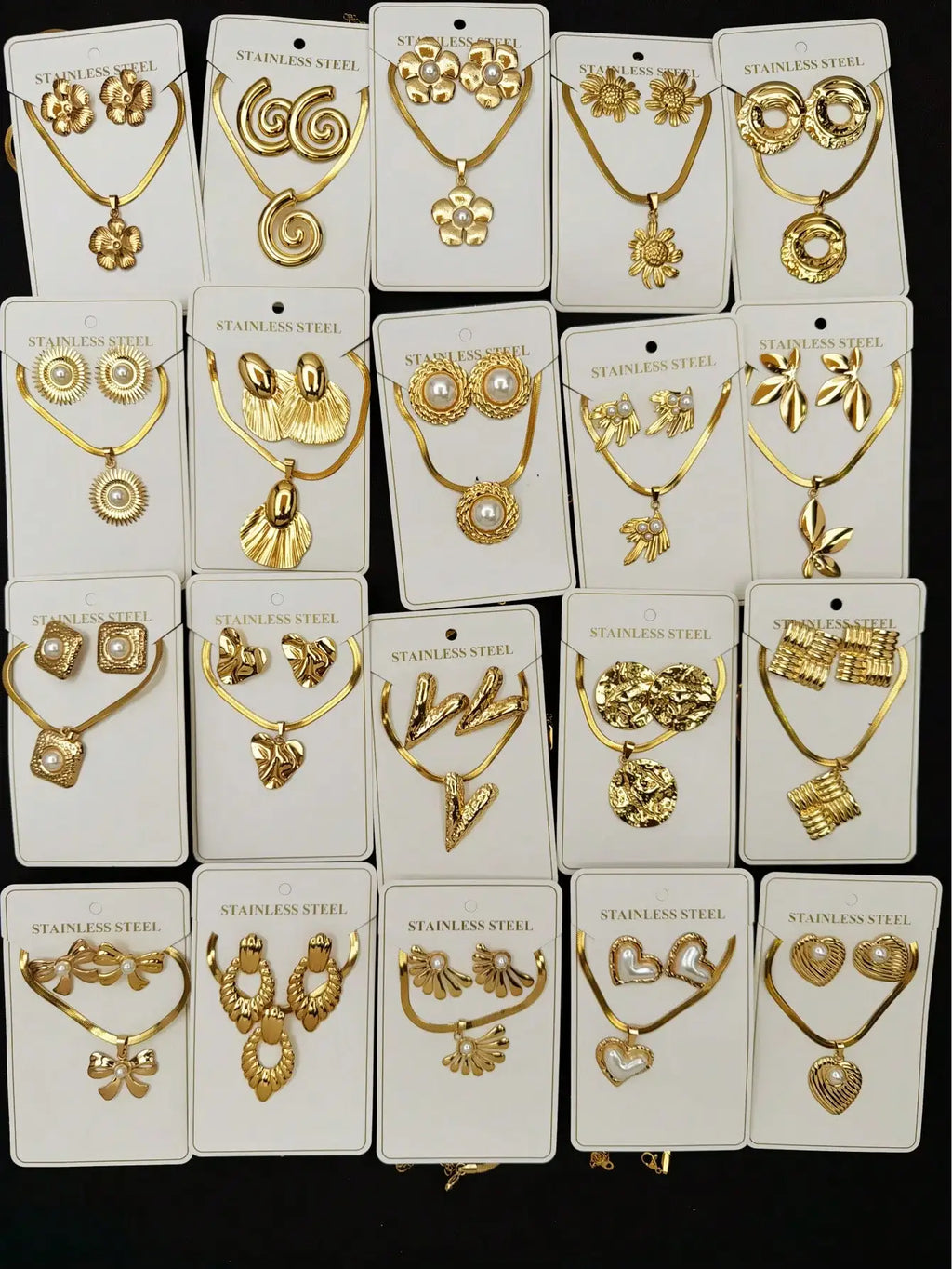 6/12/18 Pcs Stainless Steel Jewelry Set, Geometric Heart & Multi-Element Design, Three of Them Form a Set.