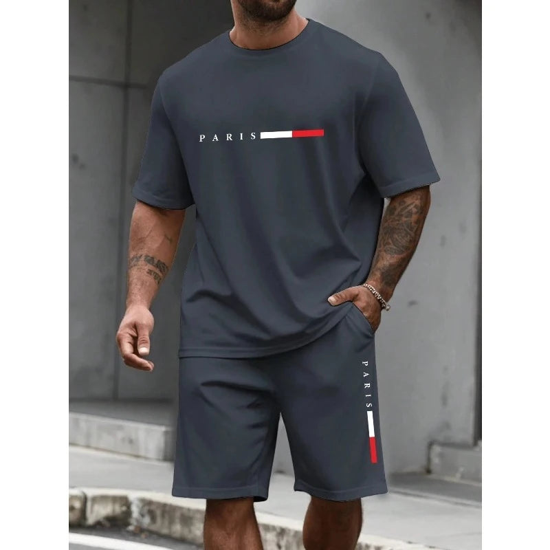 Men's Tracksuit 2 Piece O-neck Short Sleeve Shirt Shorts Set Men's Running Suit Plus Size T shirts Man Clothing Summer T-shirt