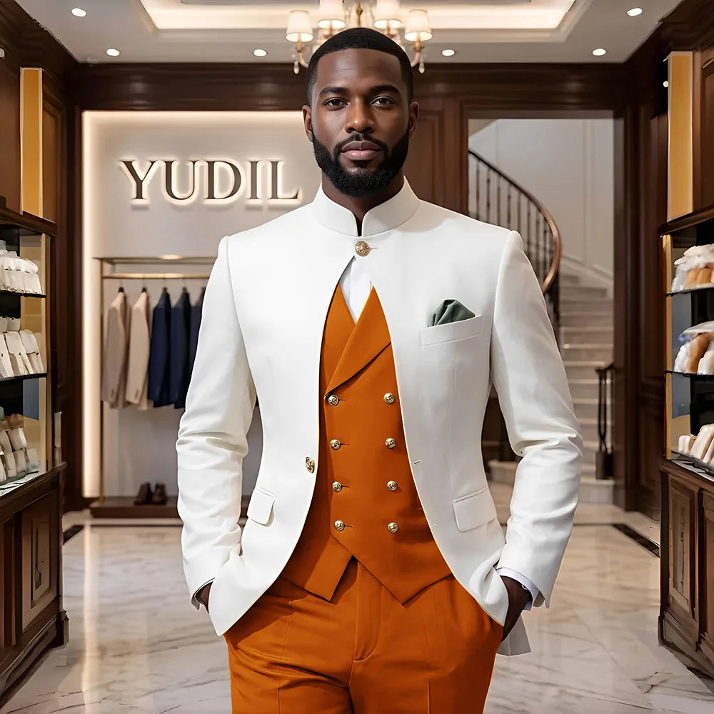 Men 3‑Piece Slim Fit Business Suit Formal Wedding Party Groom Blazer Jacket Trousers Male Suit Set