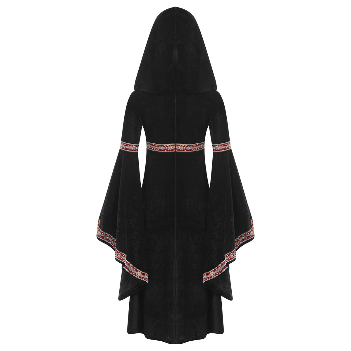 Girls Enchanting Medieval Princess Gown with Embroidered Velvet Trim And Trumpet Sleeves Dress for Halloween Cosplay Events