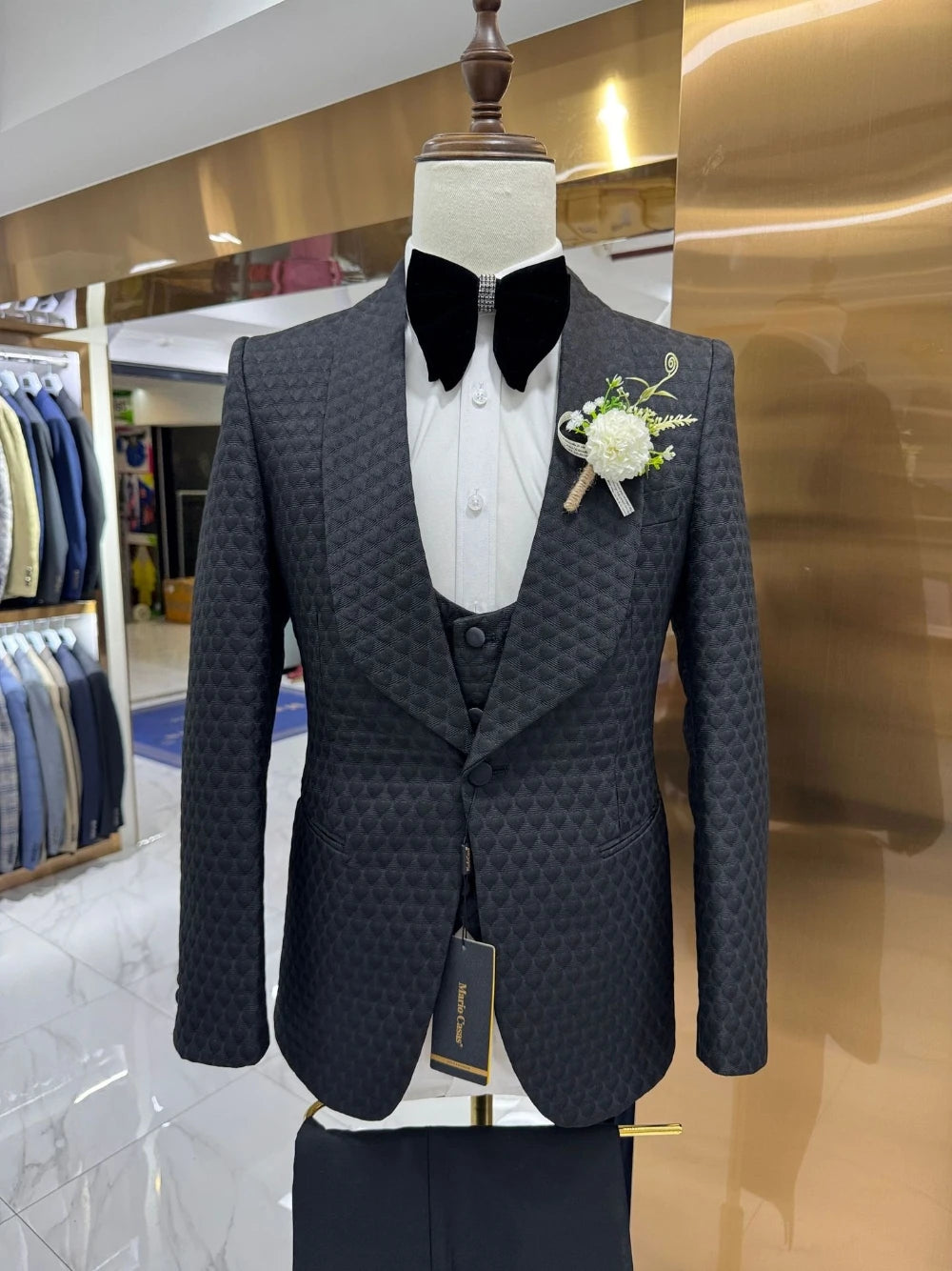Mens Three Piece Jacquard Suit Set, Real Images Fully Lined High-End Wedding Groom Wear Jacket Vest Pants Set Party Wear for Men