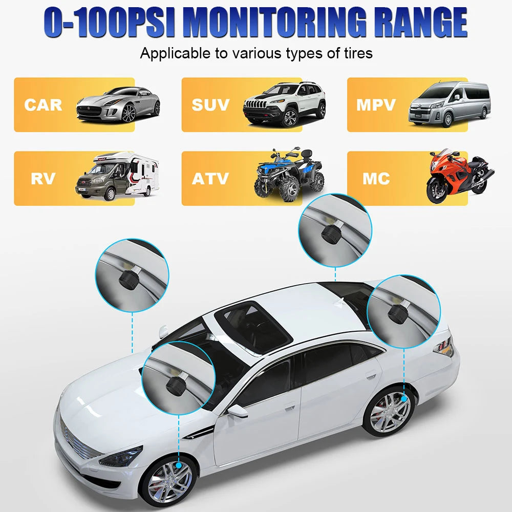 Mobile Phone APP Display Android/IOS Tire Pressure Monitoring System Bluetooth 5.0 Car Tire Pressure Sensors TPMS External