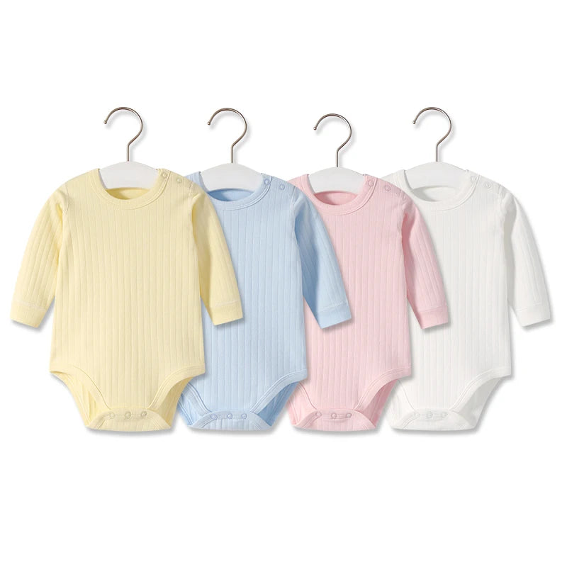 Soft Cotton Long-Sleeved Baby Bodysuit Seamless Sewing Baby Romper Newborn Clothes 0-24 months Solid Color Infant Jumpsuit