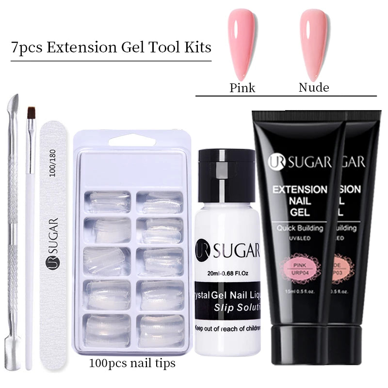 UR SUGAR 15ml Nail Extension Gel Set Acrylic Quick Building Hard Gel For Finger Prolong Form Tips Manicure Extension Tool Kits