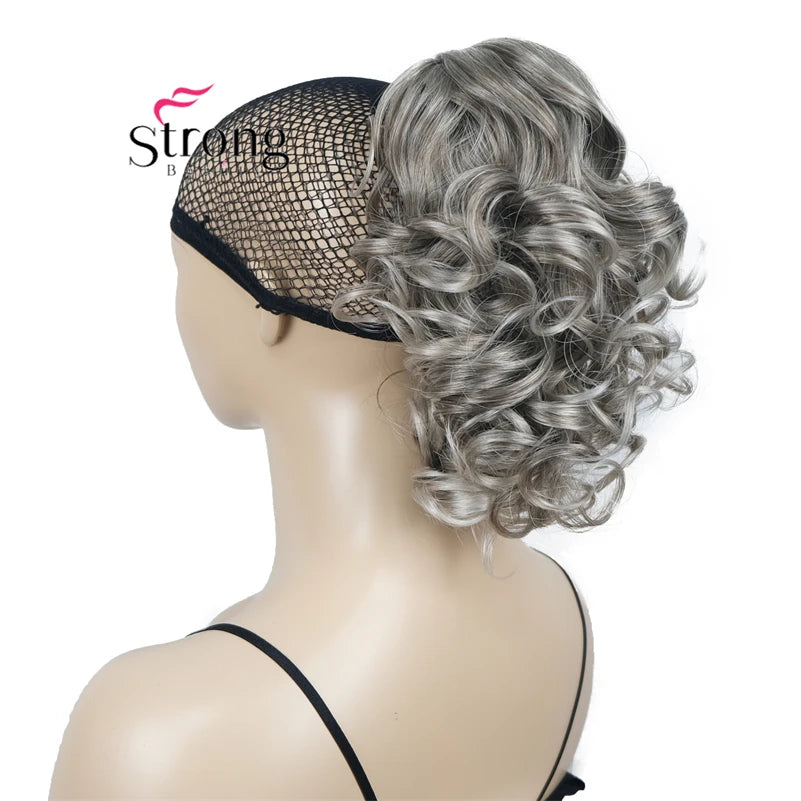Grey Mix Curly Ponytail Clip In Claw Ponytail Hair Extension Synthetic Hairpiece