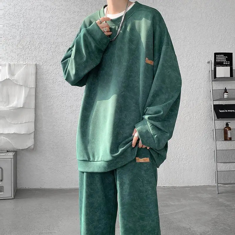Men's M-XXXXXL Tie-Dye Streetwear Hoodie And Joggers Set Casual round Neck Sweatshirt Long Pants Two-Piece Fall Outfit