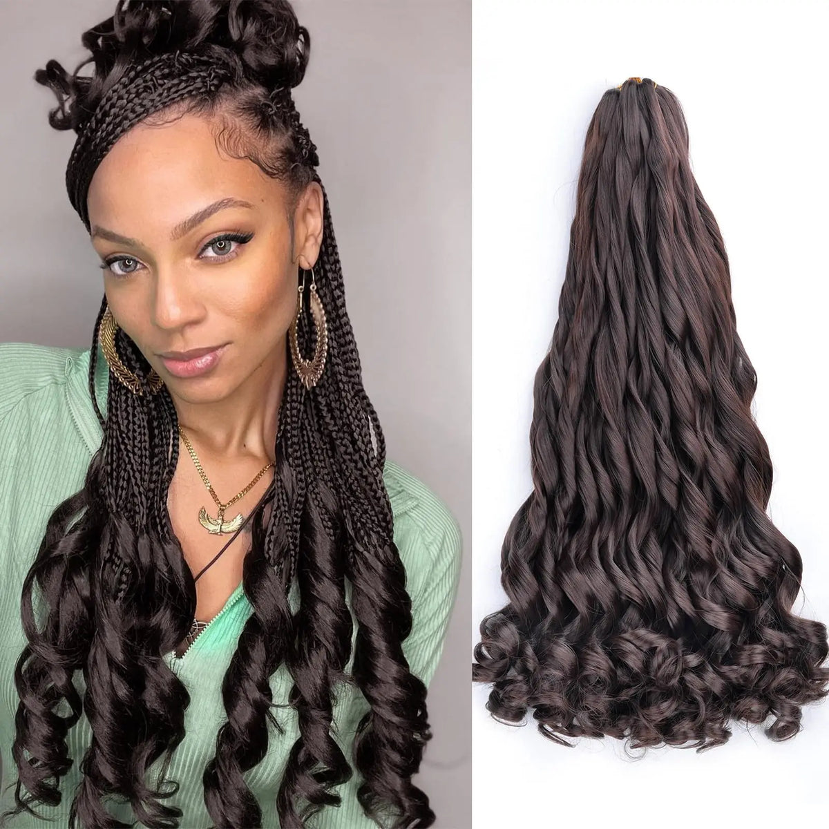 French Curl Braids Hair 22“Loose Wave Bouncy Synthetic Spiral Curls Braiding Hair Extensions Ombre Pre Stretched Hair For Women