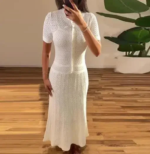 Women's Casual Simple White Knitted Dress 2025 Summer New Style Temperament Commuting Female Fashion Elegant Mermaid Dresses