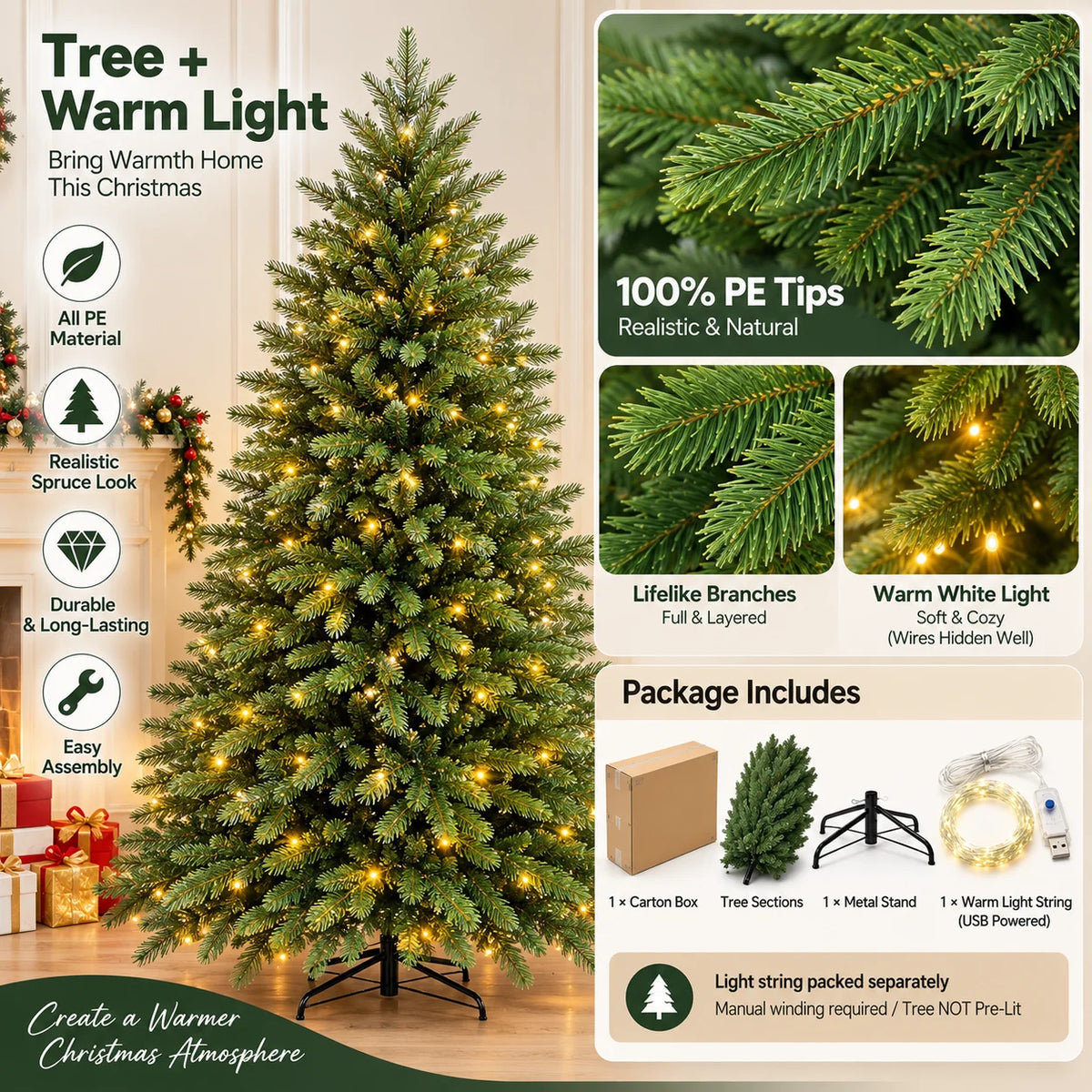 Luxuriöser künstlicher Fichten-Weihnachtsbaum (120cm - 300cm)