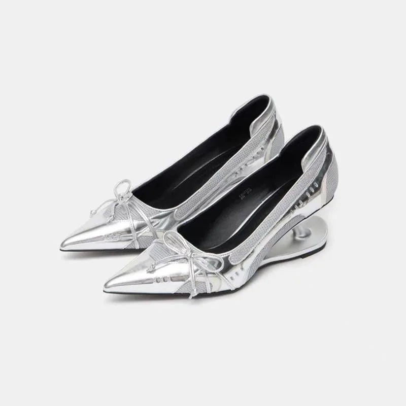 Women's High Heels Bow Mary Jane Shoes New Designer Shallow Single Shoes Non-Slip Women Casual Shoes Slip on Pointed Toe Pumps