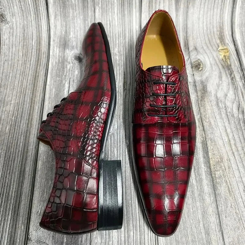 Wedding Evening Dress Shoes For Men Luxury Lace Up Oxfords Derby Shoes Customized Genuine Leather Show Party Fashion Shoe Red