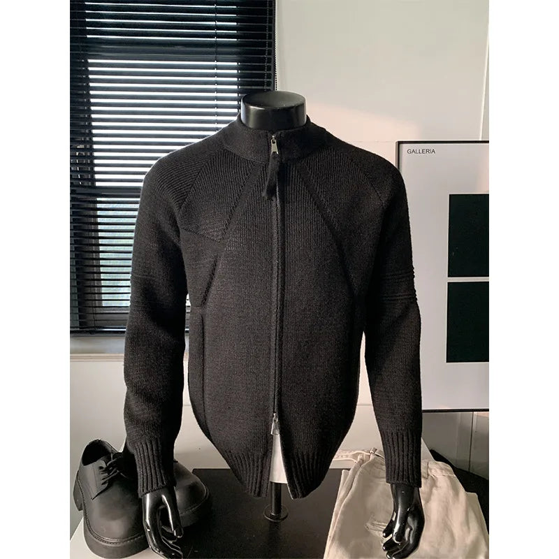 Winter Coat for Big & Tall Men M-3XL | Thermal Double Zipper Cardigan, Stand Collar Warm Knit Sweater Jacket | Loose Fit Clothes