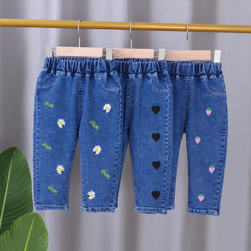 Jeans for Kids Girls Trousers Spring Autumn 2023 New Bow Bell-bottomed Stretch Princess Pants for Children Girl Denim Pants