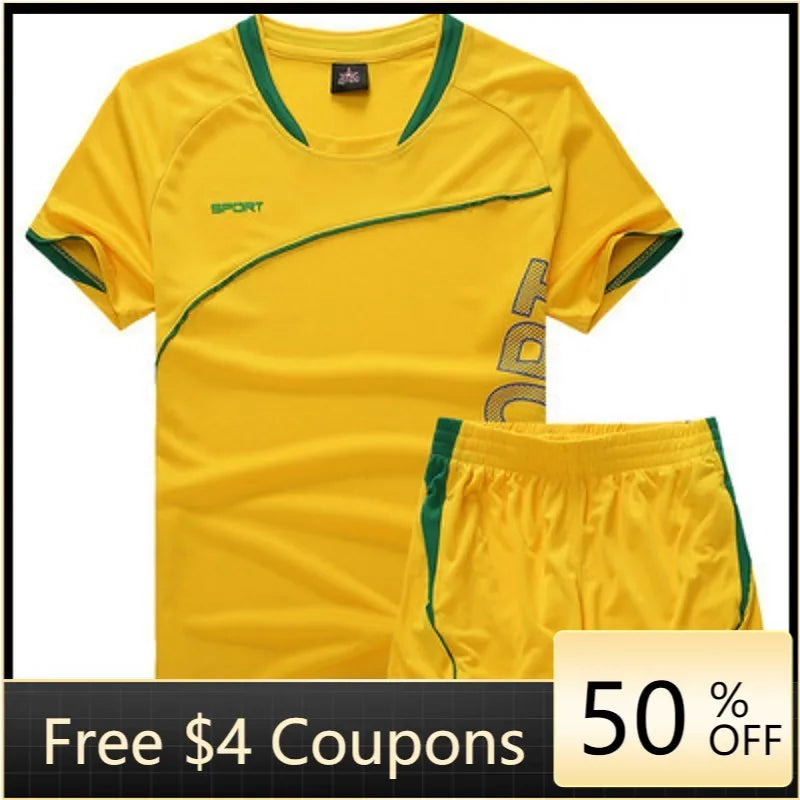 Mens Fitness Tracksuit Set Summer Casual Sporting Male Quick-Drying Short-Sleeved Tops+Shorts Sweatsuit 2 Piece Set Track Suit