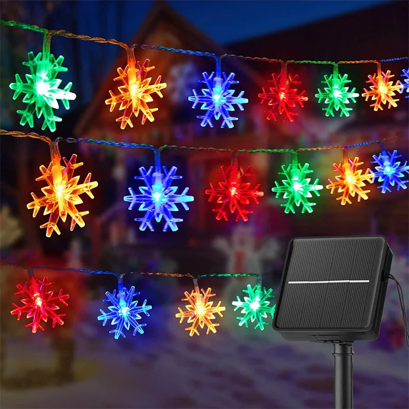 Christmas Solar String Light 8 Modes Solar Powered Snowflake Outdoor Waterproof Fairy String Lights For Home Xmas Tree Garden