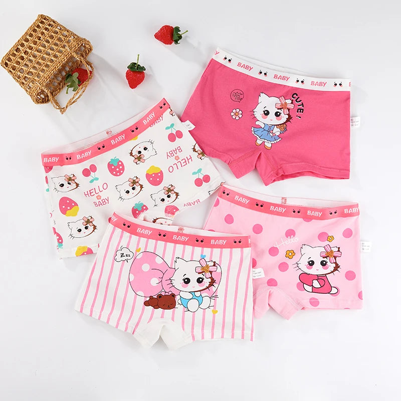 4PCS Children's Cotton Girl Panties Girl Cute Panties for Girls Boxer Underwear Cartoon Soft Boxers Shorts Underwears Clothing