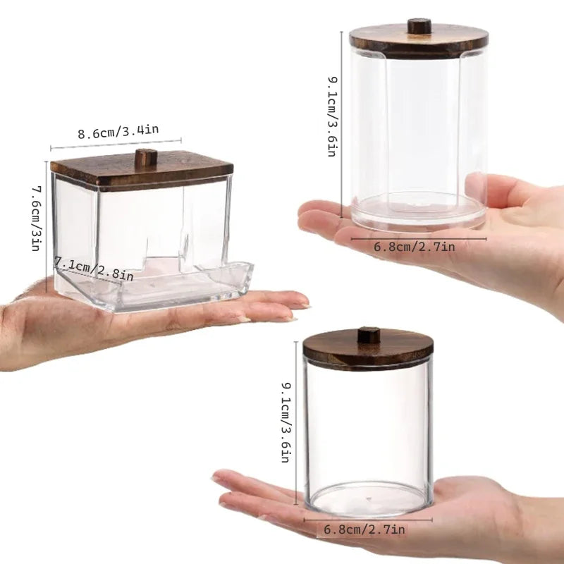 Bathroom Organizer Accessories Set Holder Storage with Clear Plastic Lids, Cotton Ball/Swabs Dispenser, Organizer Jar