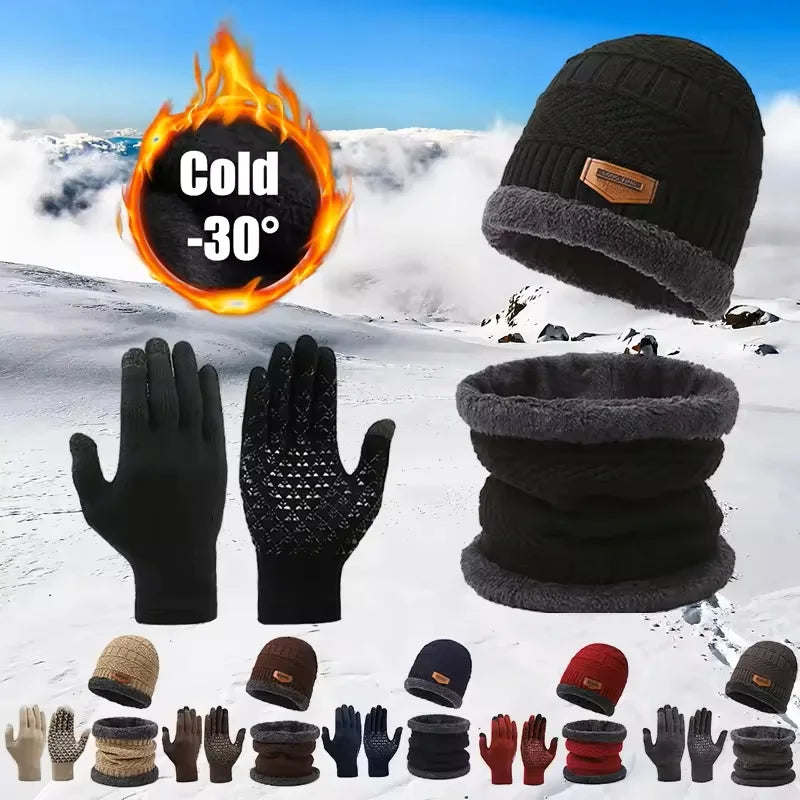 Winter Hat for Men Women Beanie Hats Scarf Glove Earmuff Set Thick Warm Slouchy Beanies Hat for Boy Girl Cap