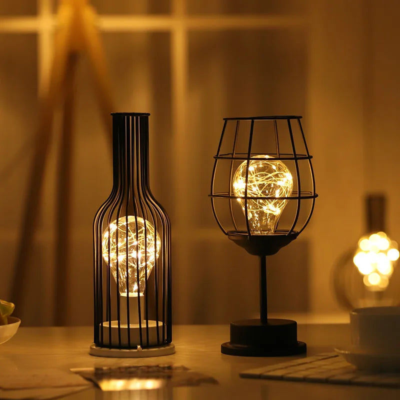 👉 Vintage LED Metall-Tischleuchte im Käfig-Design