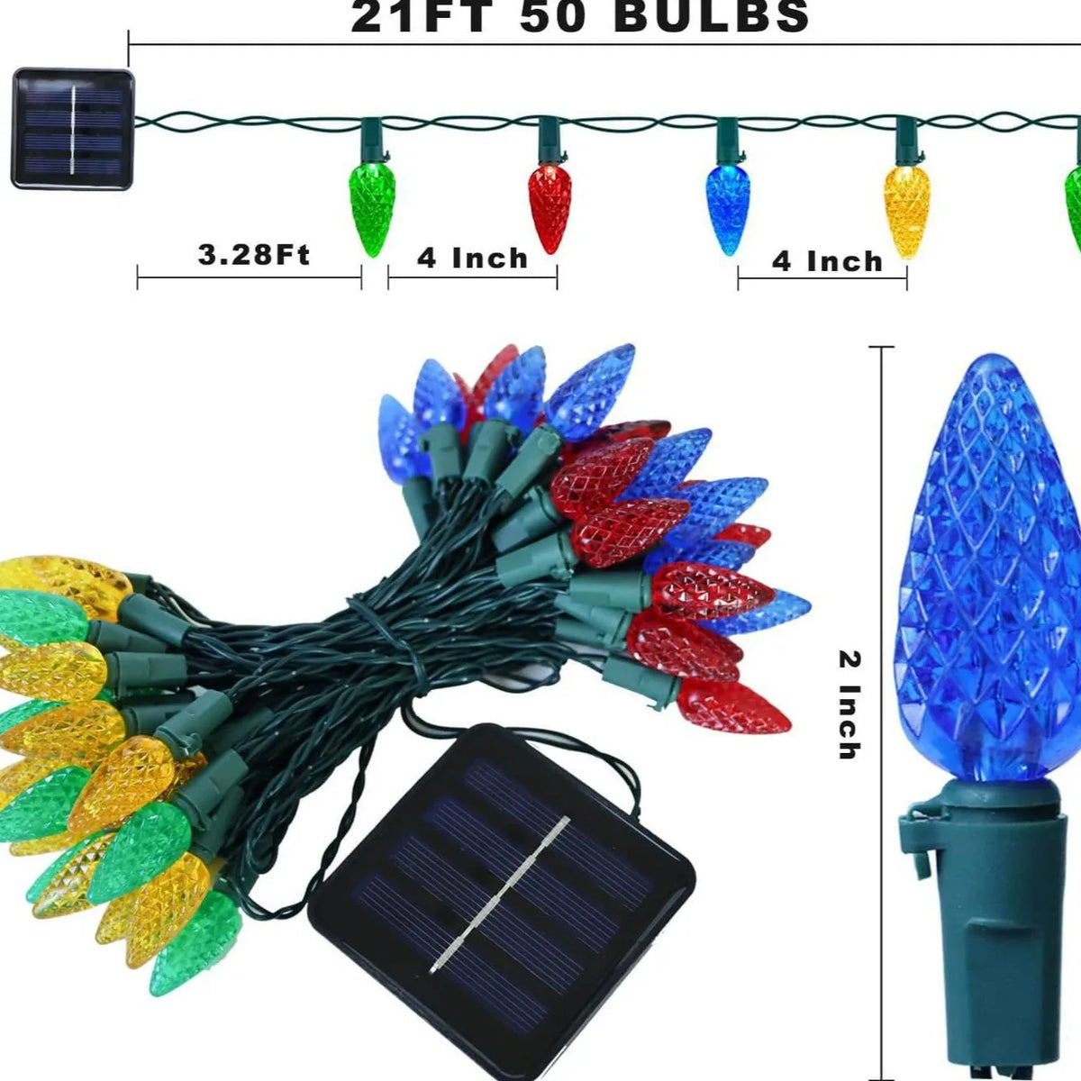 Solar Christmas Lights Outdoor C6 Strawberry Solar String Lights 50/100LED Fairy Lights for Christmas Tree Holiday Party Decor