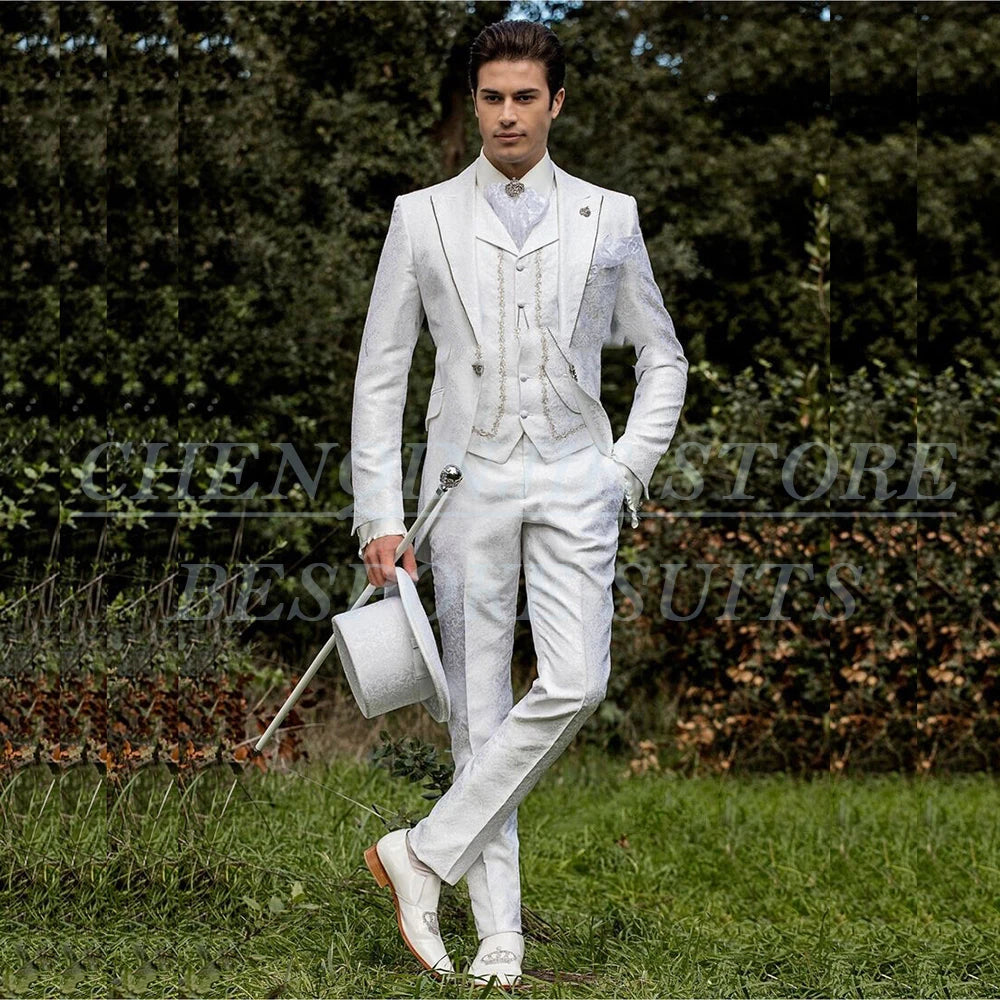 Elegante Hochzeitsanzüge für Herren, dreiteilig mit Jacke, Hose und Weste, einreihiger Blazer mit Spitzrevers, festliches Herrenoutfit, Anzug für Herren