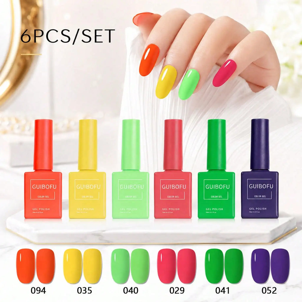 6Pcs/Set 15ml Gel Nail Polish Set,DIY Manicure Nail Art For Home Use, Bright Spring Summer Nail Color Collection