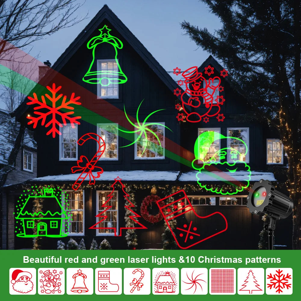 Christmas Laser Lights Outdoor Landscape Projector Laser Light Waterproof Red Green LED Laser Star Snowflake Garden Decoration