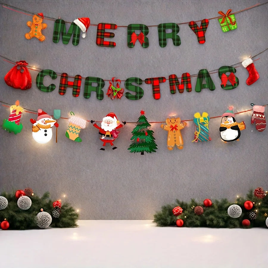 Merry Christmas“ Party-Dekorationsset – Festliches Banner & Girlande.