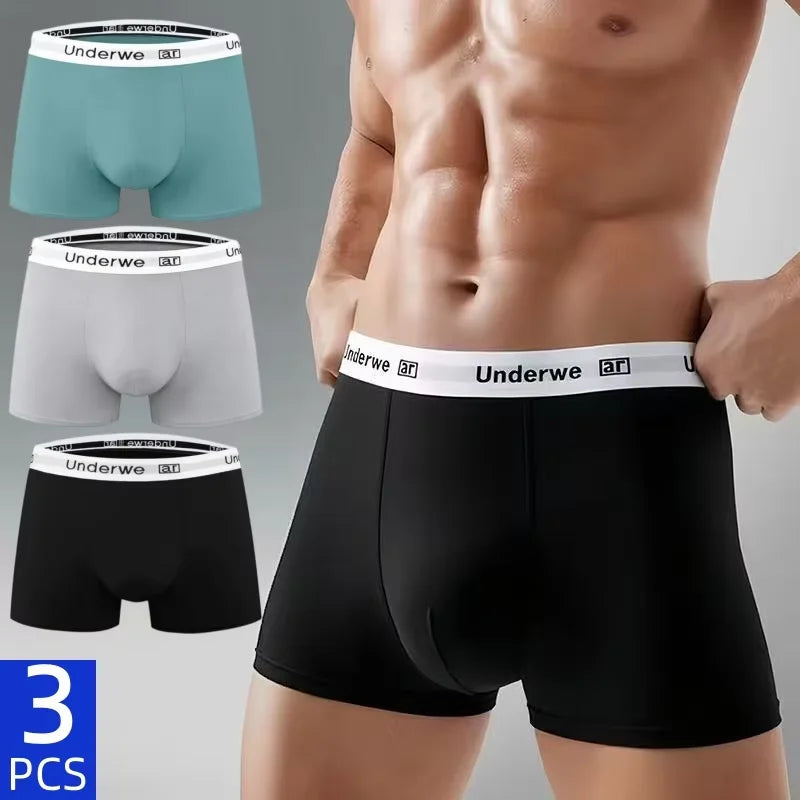 3Pcs Men Boxer Briefs Comfortable Soft Underwear Elastic Waistband Male Underpants Breathable Shorts