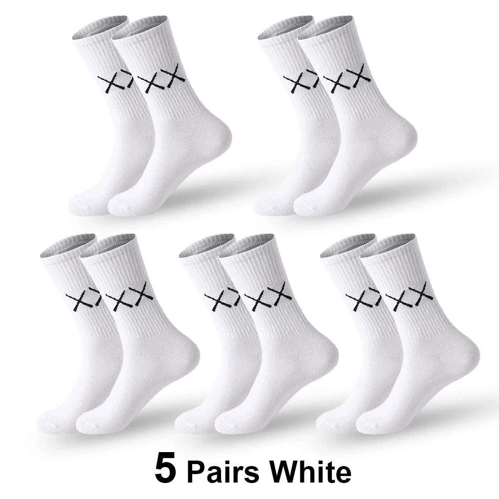5Pairs/Lot Cotton Socks Men Soft Breathable Long Socks FASHION Solid Color Deodorize White Socks Man Outdoor Sports Soccer Sock