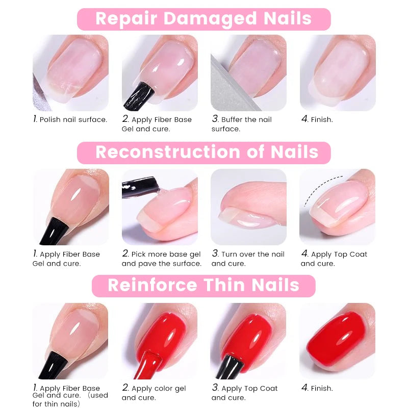 UR SUGAR 1/2Pcs Clear Fiber Rubber Base Gel Manicure Broken Nail Repaired Construction Fiberglass Semi Permanent Soak Off UV Gel