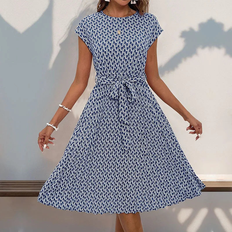 Casual Women's Summer Long Dress Elegant Printed Loose A-Line Beach Midi Sundress Vintage Pleated Maxi Dresses Female Vestidos