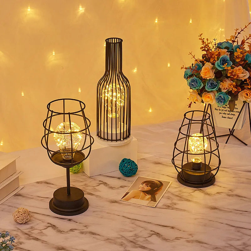 👉 Vintage LED Metall-Tischleuchte im Käfig-Design