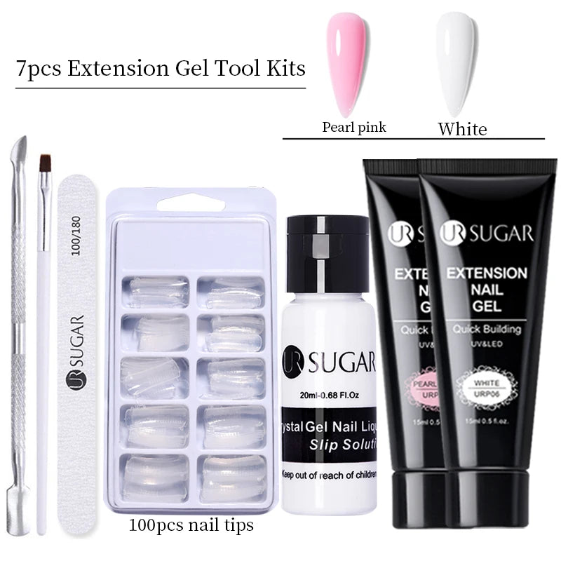 UR SUGAR 15ml Nail Extension Gel Set Acrylic Quick Building Hard Gel For Finger Prolong Form Tips Manicure Extension Tool Kits